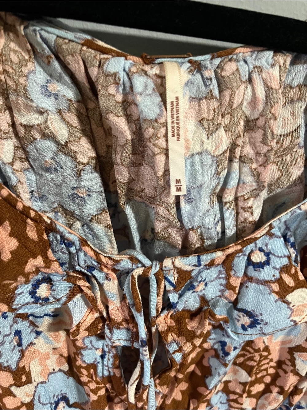 Free People Sweet Memories Brown Blue & Blush Floral Print Ruffle Blouse - Picture 3 of 5